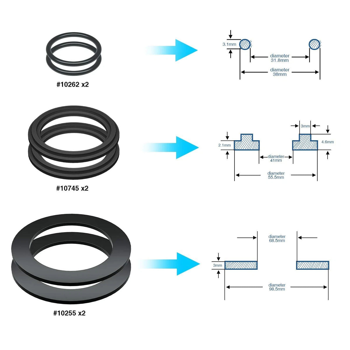 HENMI 25076RP Washer and Ring Kit for 1-1/2in Fittings, 1.5 inches, Black
