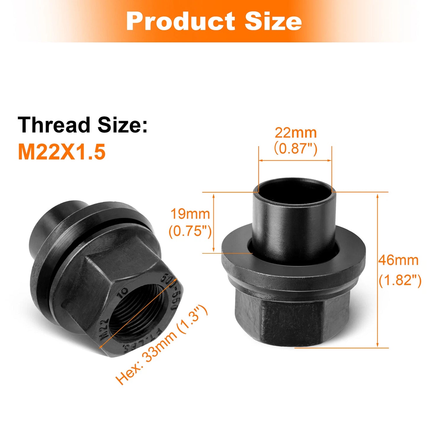 12 Pack 33mm M22x1.5 x 19mm Wheel Nuts Sleeve Nuts M22-1.5x19mm Skirt Flange