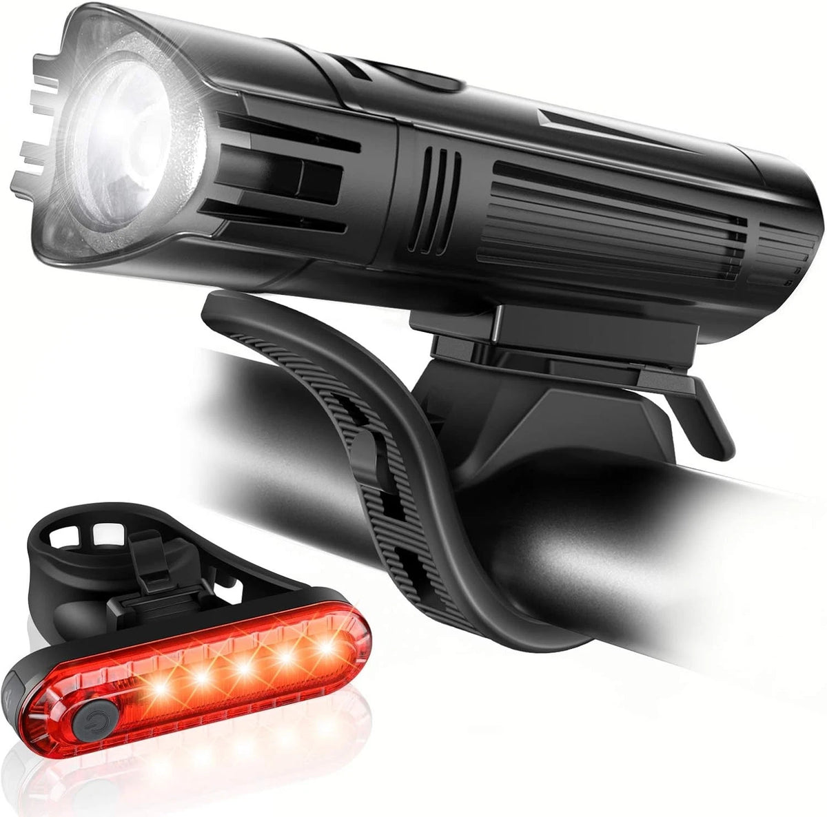 Ascher Ultra Bright USB Rechargeable Bike Light Set, Powerful Black,Red
