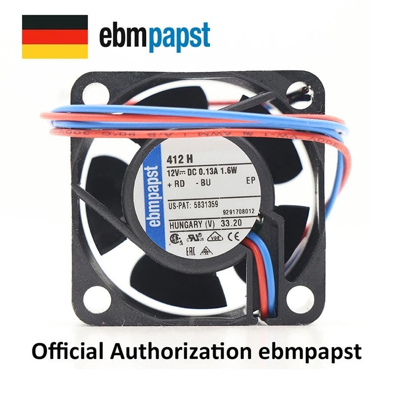 Ebmpapst 412H Axial Fan 12VDC 130mA 1.6W 8100RPM 40*40*10mm Cooling Fan