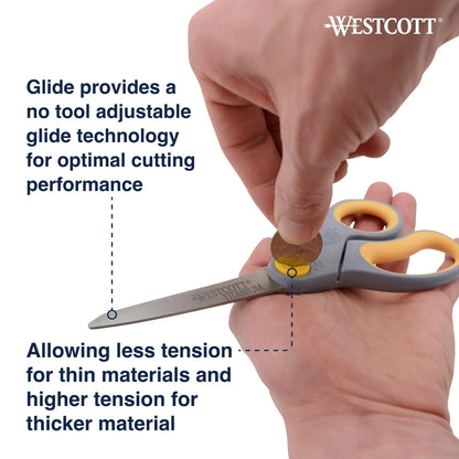 Westcott 8” Titanium Bonded Scissors with Adjustable 2-Pack, Gray/Yellow