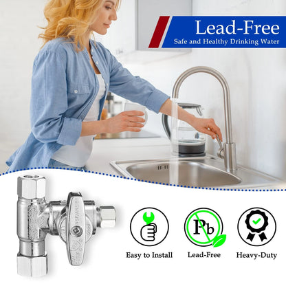Fridge Water Line Kit Connector - Refrigerator Ice 3/8x3/8x1/4, Chrome-Plated