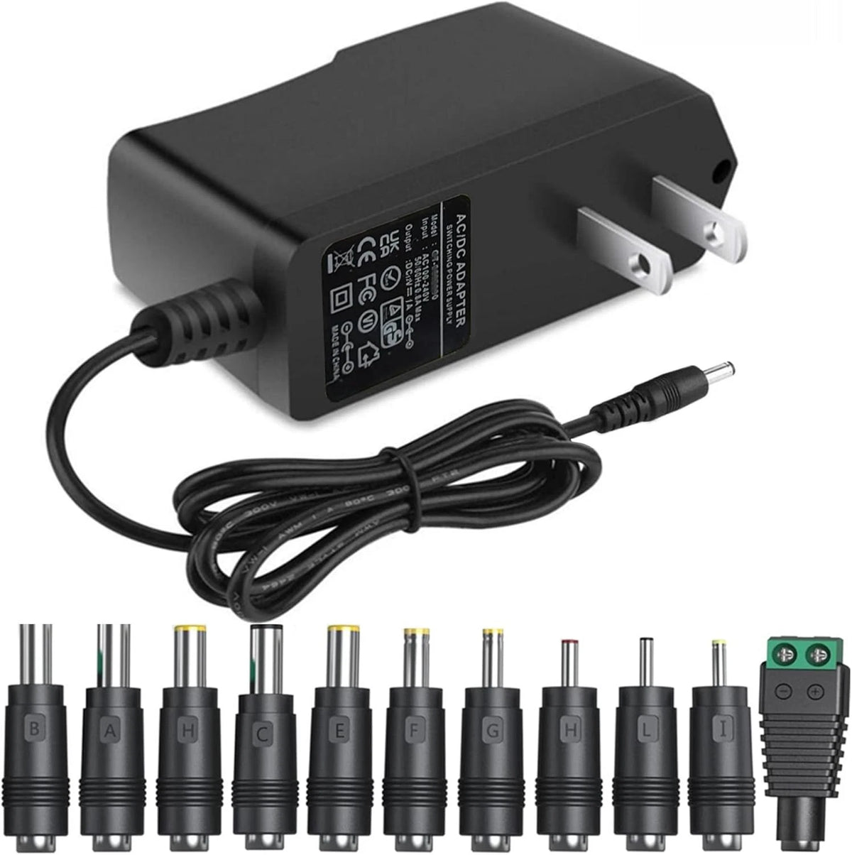 DC12V Power Supply 1A 12V AC Adapter with 11 Changeable DC Plug Tips...