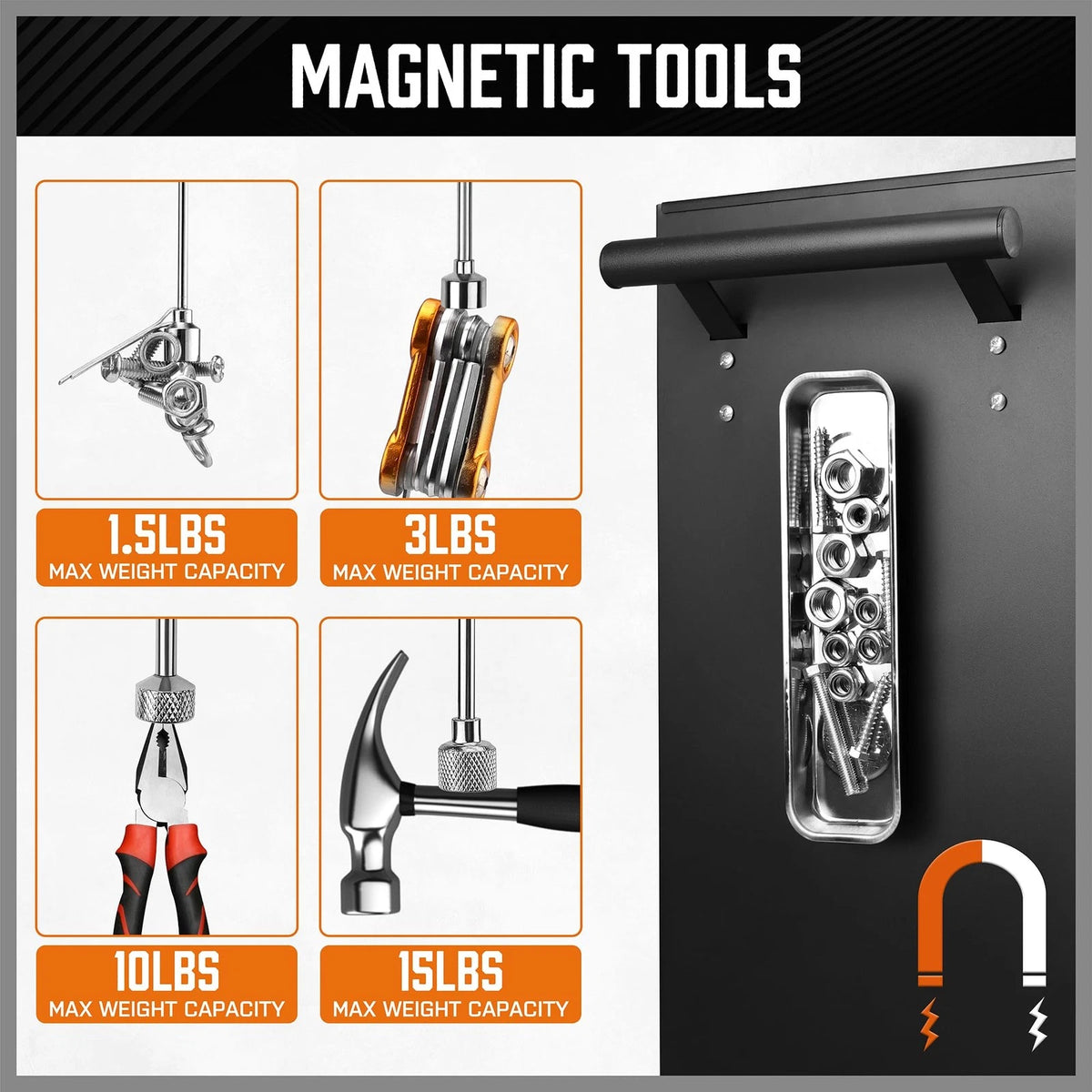 HORUSDY 5-PIECE Magnetic Pickup Tools Set, Include 15LB, 10LB, 5PCS, Silver