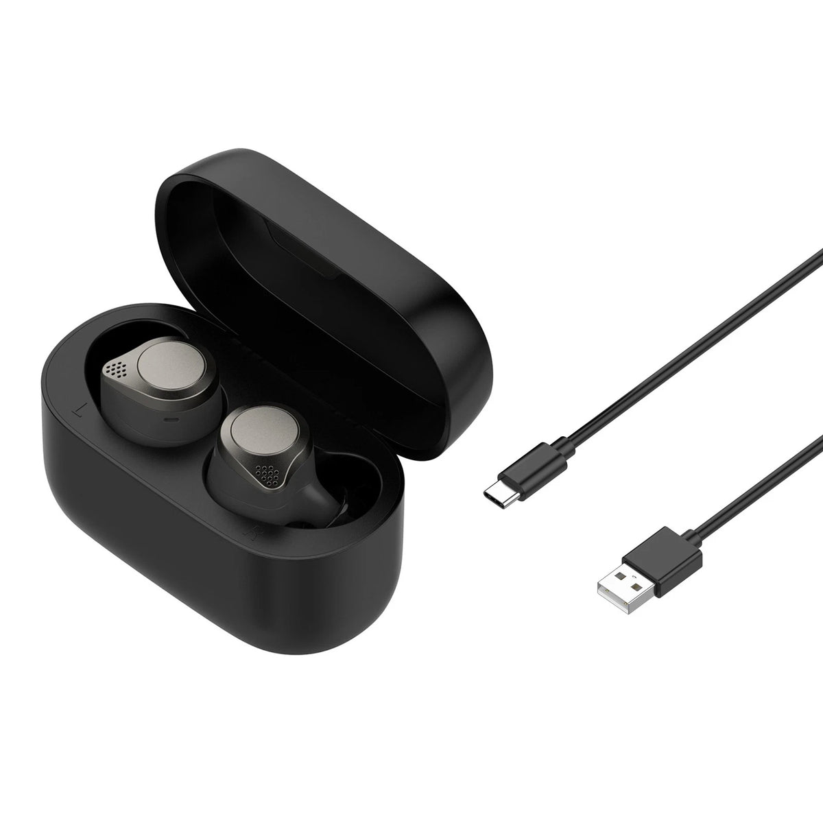 Black Charging Storage Box Charging Case + Cable For Jabra Elite 75T Headset