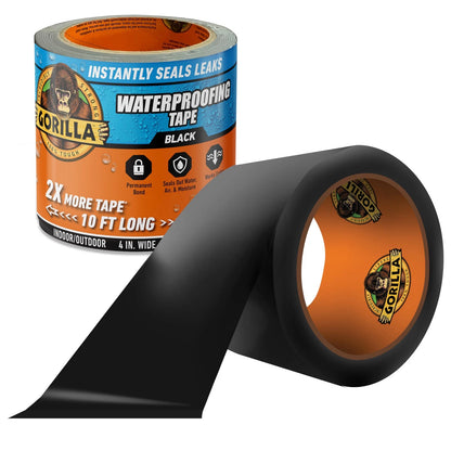 Gorilla Waterproof Patch & Seal Tape, Black 4" x 10' 1 - Pack,