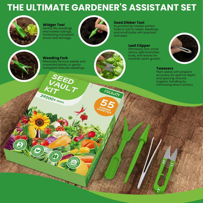 55 Vegetable Seeds Variety Pack - 39,000+ 55 PCS Seeds, Green