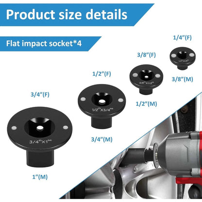 4Pcs Socket Adapter Kit for Impact Wrench Low Profile Magnetic 1/4 3/8 1/2 3/4