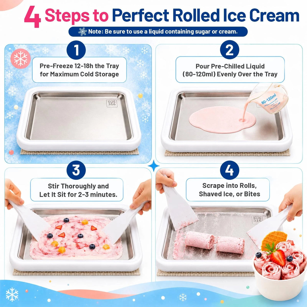 Bestery Rolled Ice Cream Maker, Premium Food Grade 316 10.2×8.3 inches, White