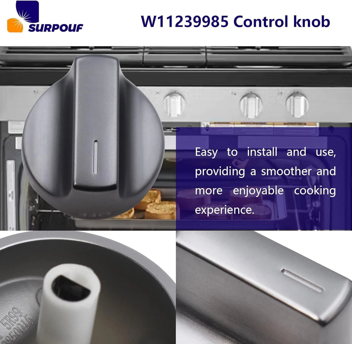 W11239985 Control Knob Compatible with Whirlpool Gas Ranges Replace Sliver