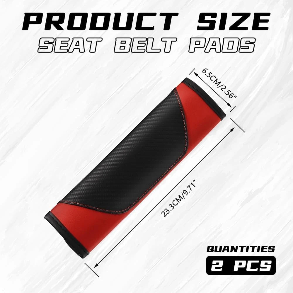 2PCS Car Seat Belt Cover Pad, Soft Carbon Fiber Leather Seatbelt Shoulder Red