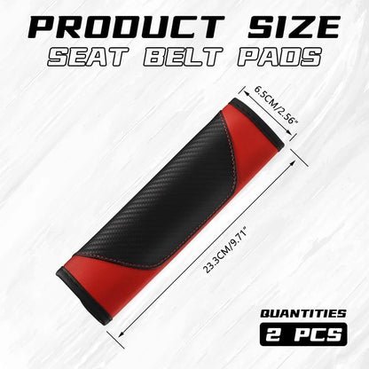 2PCS Car Seat Belt Cover Pad, Soft Carbon Fiber Leather Seatbelt Shoulder Red