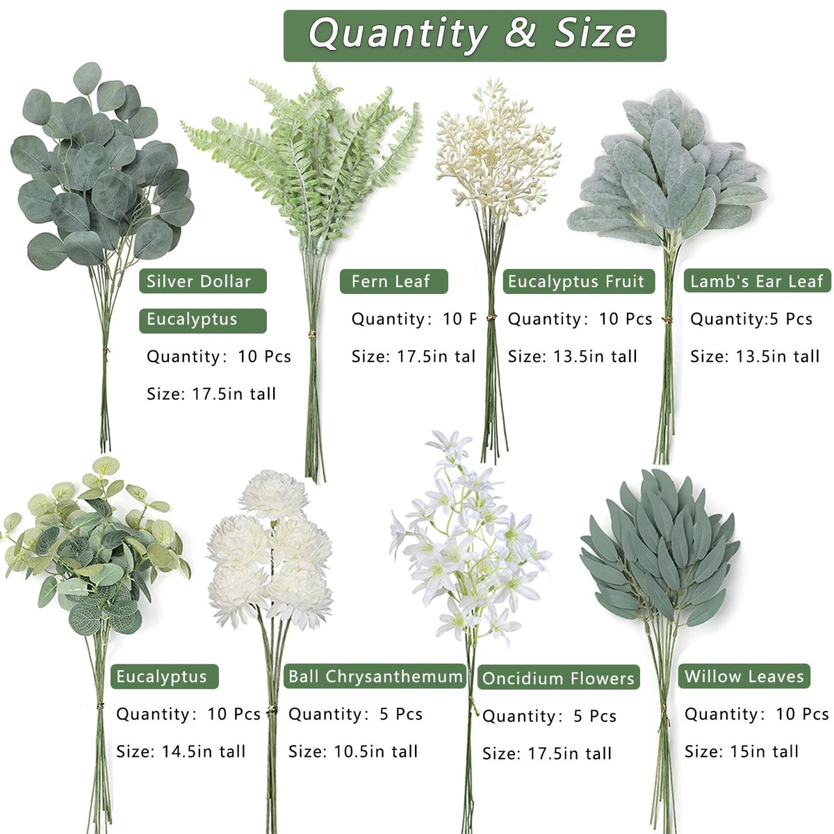 VIERENA Artificial Greenery Stems Box Set(Pack of 65pcs) Beige&dusty Green