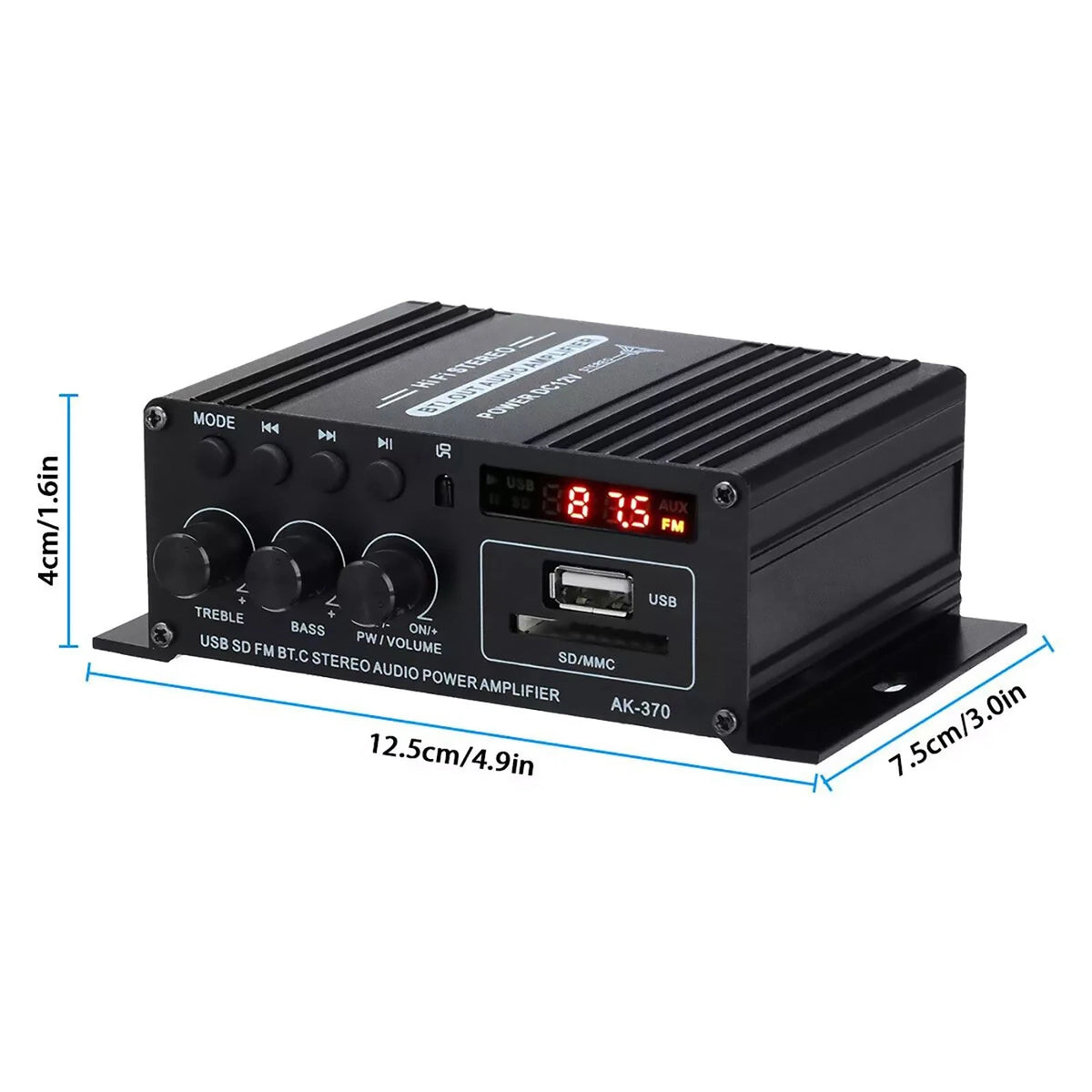 Bluetooth Mini HiFi Digital Stereo Audio 2 Channels Amplifier Power Amp DC 12V