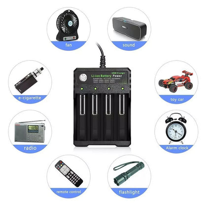 4-Slots USB Battery Charger Fits For Rechargeable Lithium Li-ion Batteries 3.7V