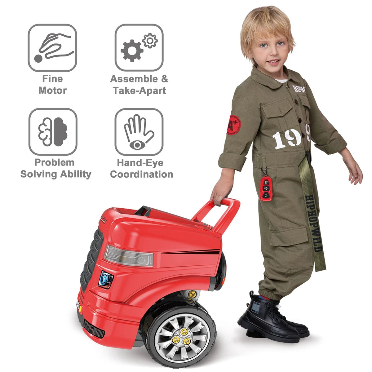 iPlay, iLearn Large Truck Engine Toy, Kids Mechanic Repair Set for big, Red