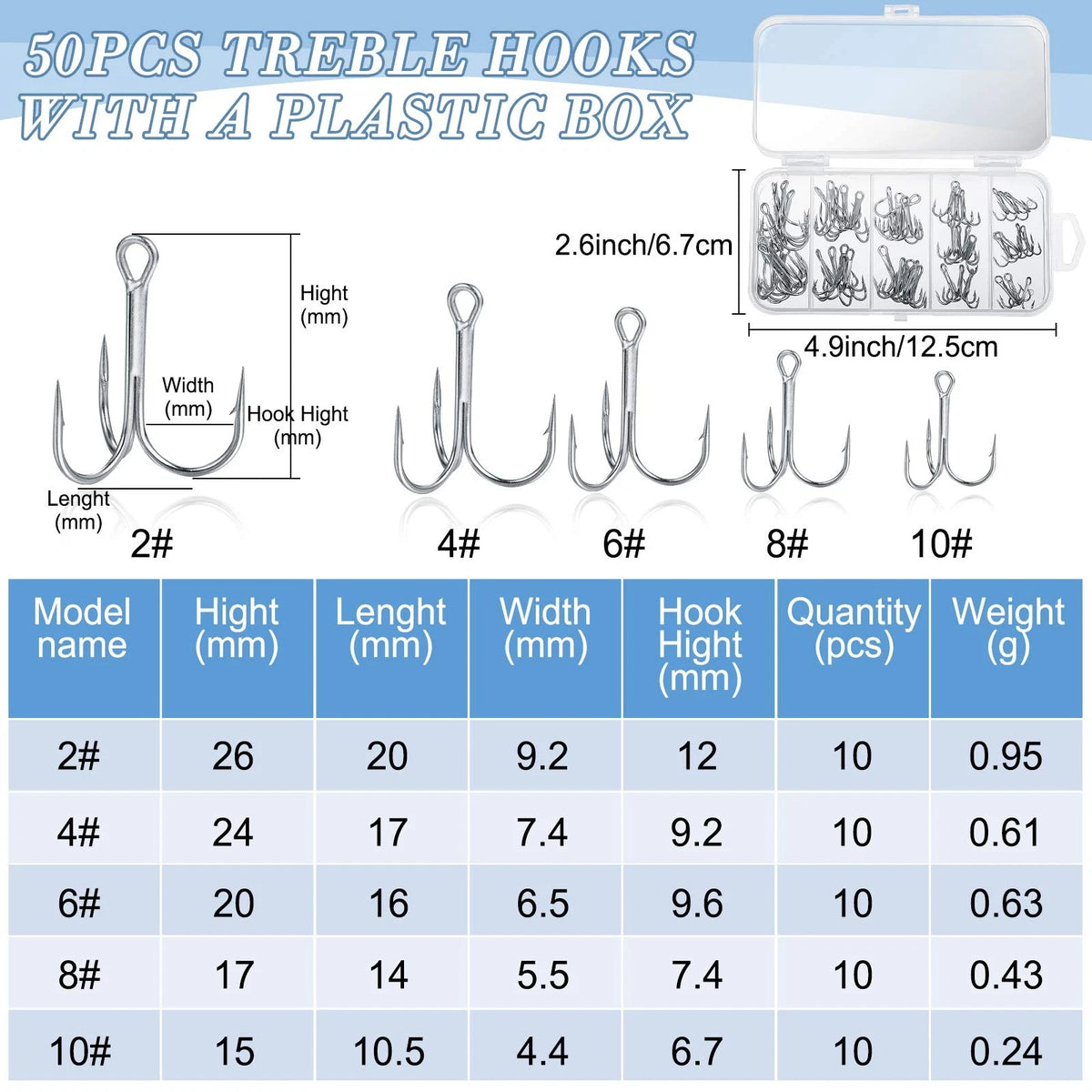 200 Pcs Stainless Steel Split Rings, 50 Treble Hooks, Lure Tackle [MIXED]