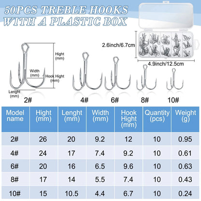 200 Pcs Stainless Steel Split Rings, 50 Treble Hooks, Lure Tackle [MIXED]