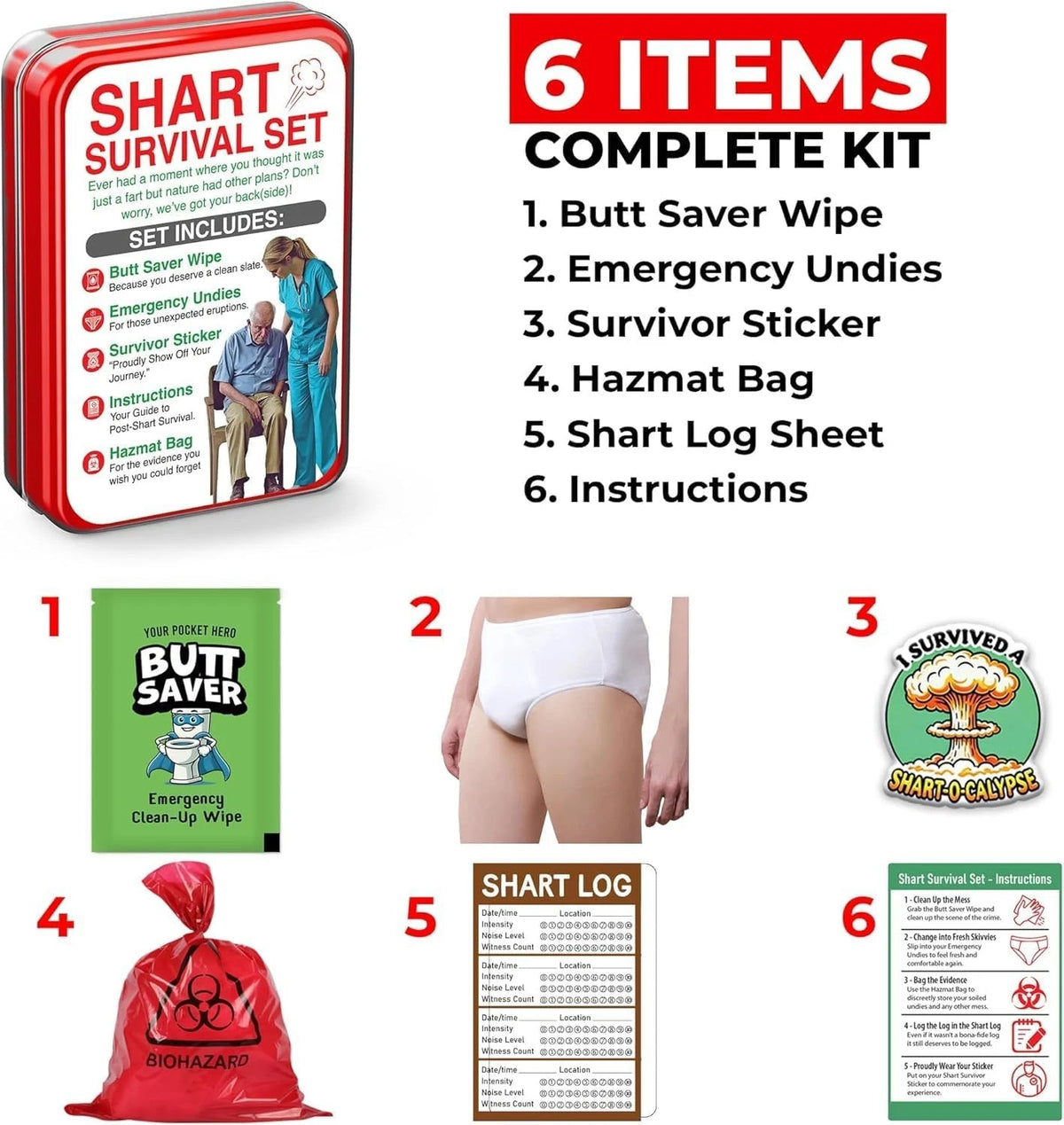 Funny Survival Set - Gag Gift 2026 Friend Gifts Includes Standard, Red
