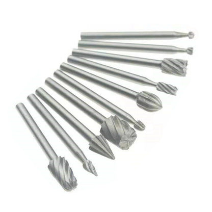 10Pack 1/8in Shank HSS Rotary Burr File Rasp Drill Bits For Wood Stone Carving