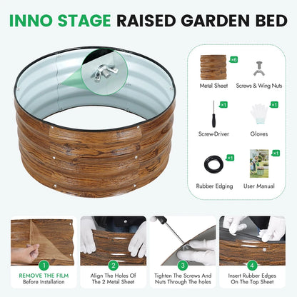 INNO STAGE 3 Pcs Round Galvanized Raised Garden Bed — 2x2x1ft(3 Pcs), Grain