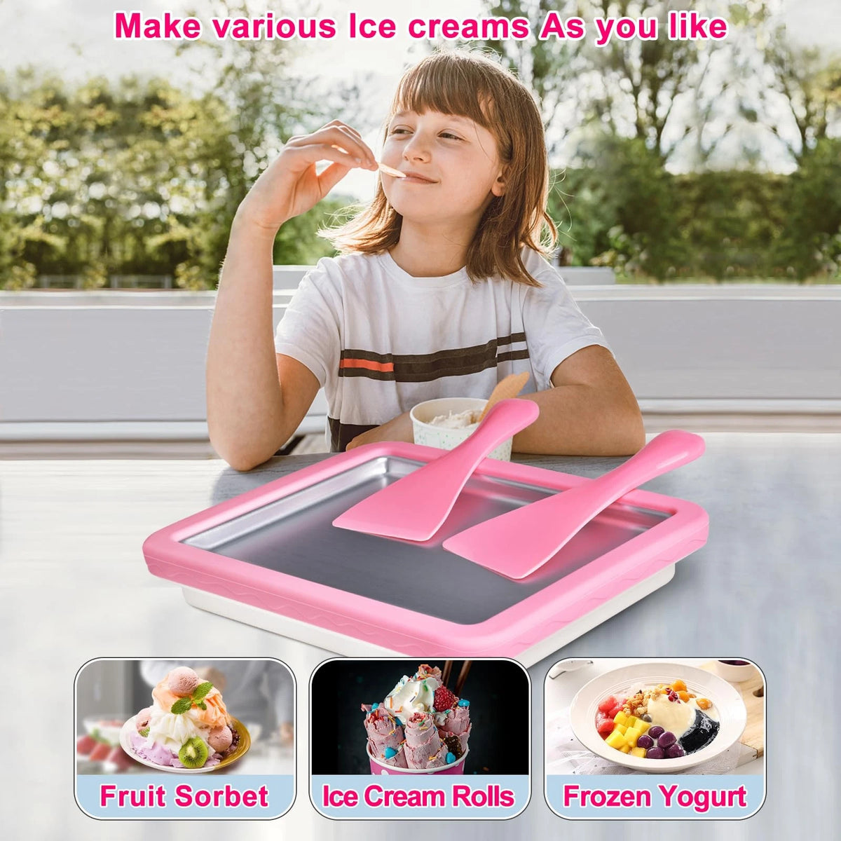 ROEDEER Rolled Ice Cream Maker, Roll Maker Pink&White, Pink&White