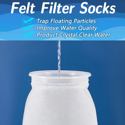 Jecery 16 Pack Ring Filter Socks 200 μm Aquarium 12 × 7 inches, white
