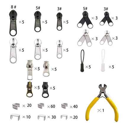 Meikeer 252Pcs Zipper Repair Kit Replacement Pulls Black, White, Silver/Gray