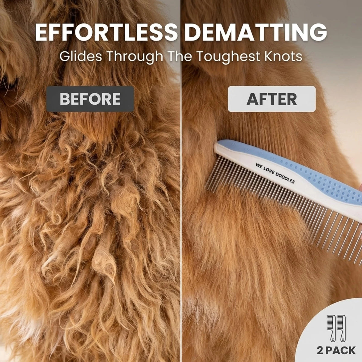 Metal Dog Combs for Grooming Matting, Doodle Large & Small (2-Pack), Blue
