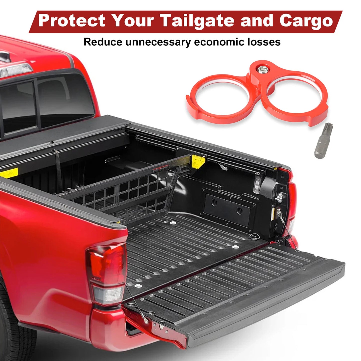 Tailgate Anti-Theft Lock Fit for Toyota Tacoma 2005-2015 Truck Bed Tailgate Red
