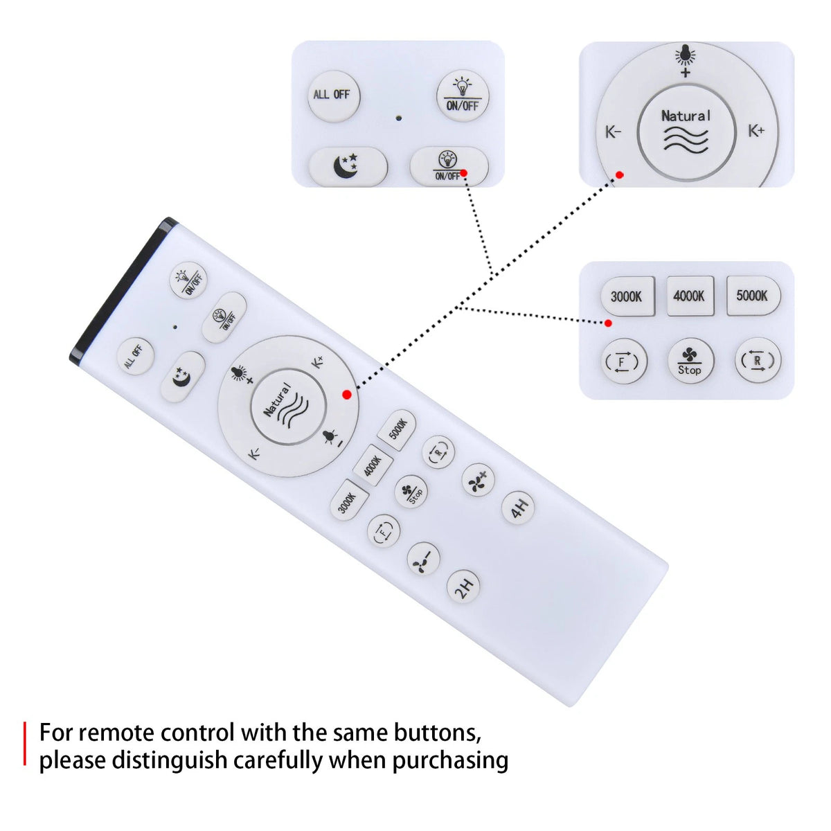 Remote Control For SYLEEN 22'' Ceiling Fans with Lights WSS-22-BL WSS-22-W