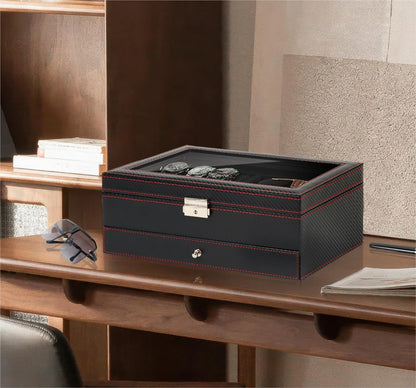 Kukikan Watch Jewelry Box Organizer, 6-Slot 2-Layer Case 6-slot, Black