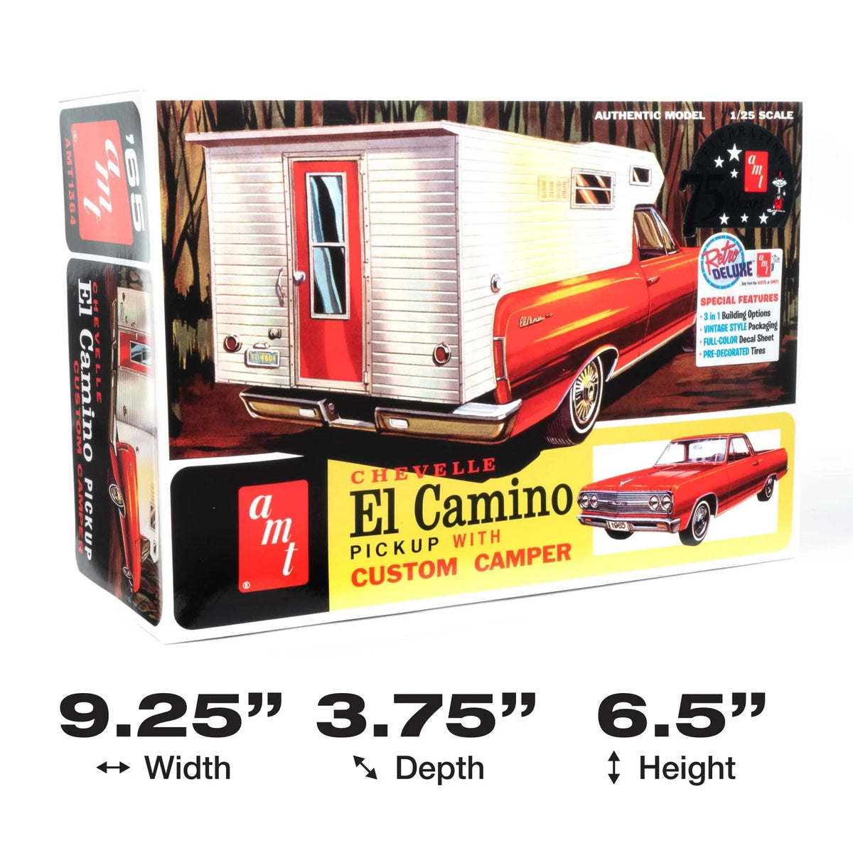 AMT 1965 Chevy El Camino w/Camper 1:25 Scale 8.25 inches long, Molded Color