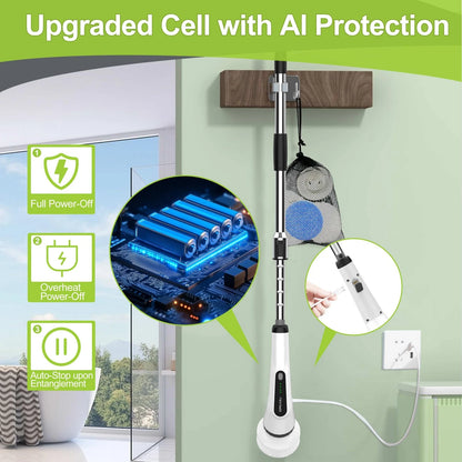 Dreazu Electric Spin Scrubber, Cordless Shower 48 inches, White&black