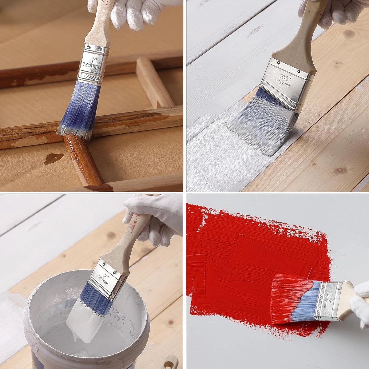 Bates Paint Brushes - 6 Pack, 1", 1.5", 2" Angle Brushes, 4 Blue