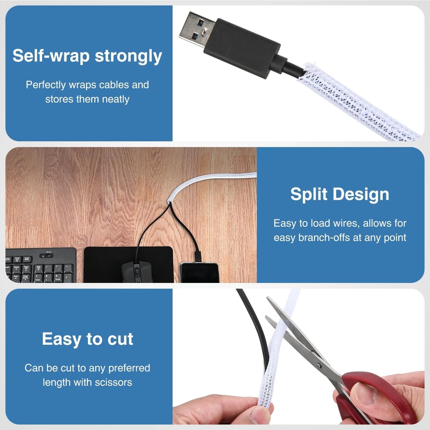 Nilight Cable Sleeve,10ft-1/4inch Cord Management Sleeves, 1/4"-10ft, White