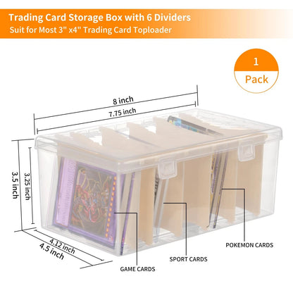 Trading Card Storage Box with 6 Dividers,Toploads 8 x 4.5 x 3.5 inches, Clear