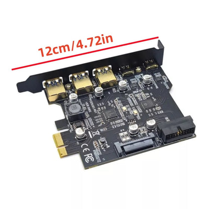 USB 3.2 GEN1 PCI-E Expansion Card 5 Port 2*Type-C 3*USB-A 19 Pin USB 3.0 5Gbps
