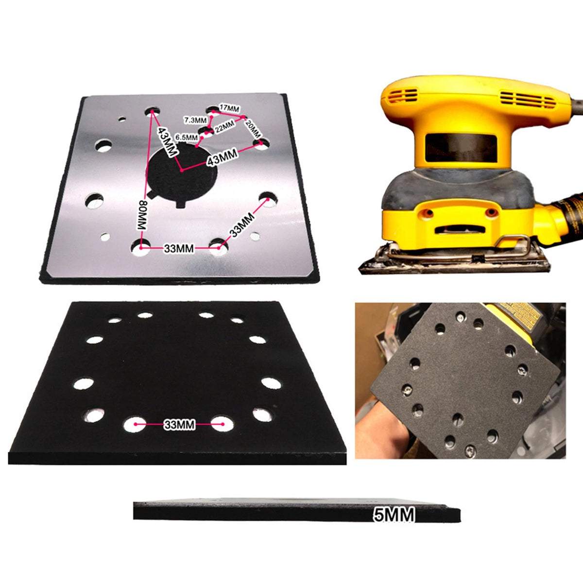 2PCS 1/4" Square 10 Holes Sander Disc and Backing Plate For Dewalt DW411 BD5000