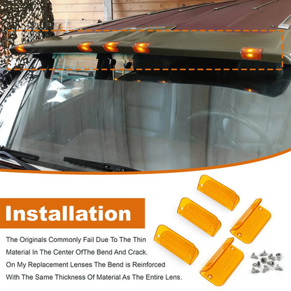 Orange Amber Cab Roof Visor Replacement Light Lens for Lund Moon/Sun Visor-5PCS