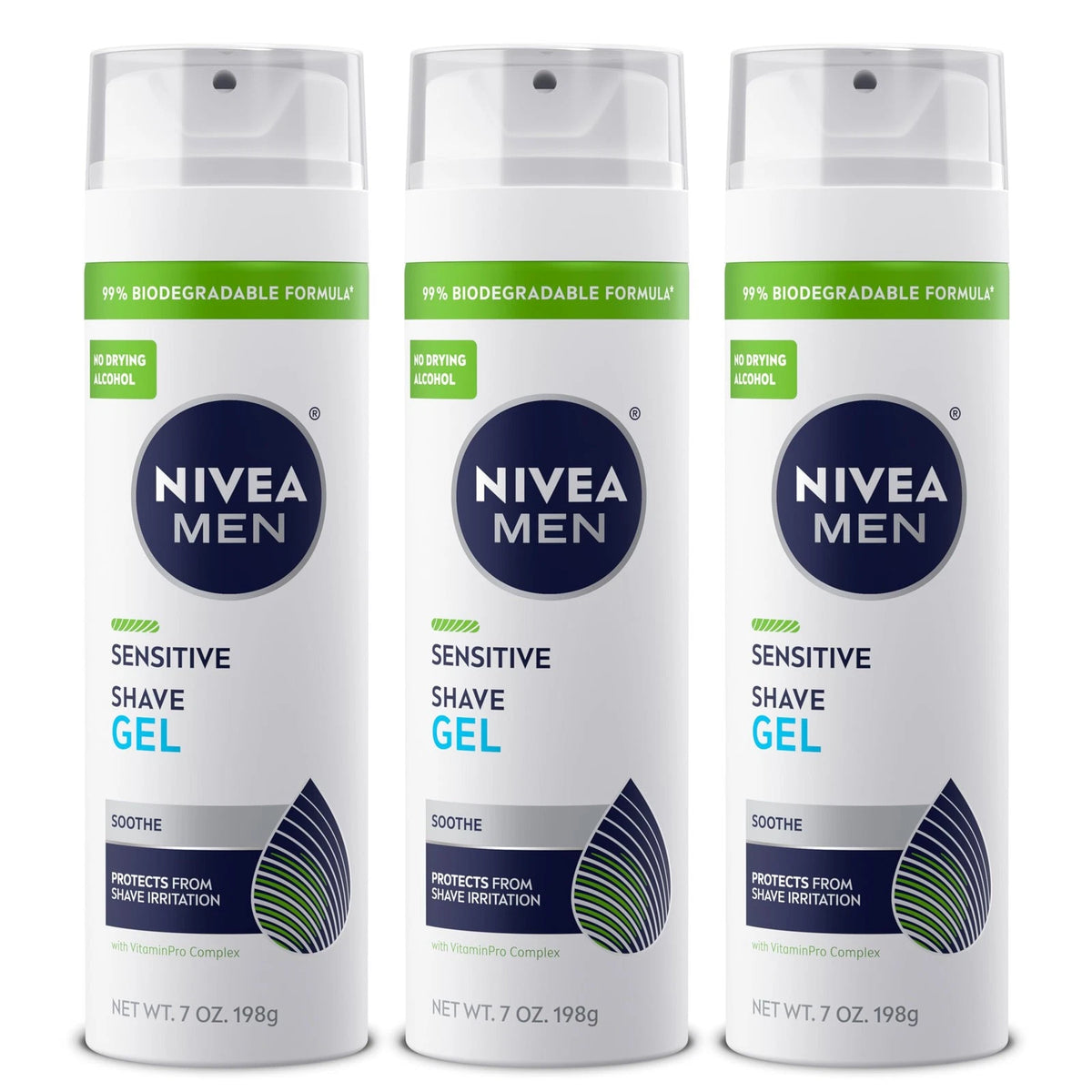 NIVEA MEN Sensitive Shave Gel, Shaving Gel for Men 7 Ounce (Pack of 3), WHITE