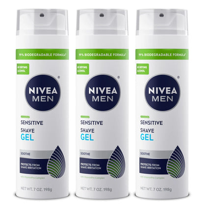 NIVEA MEN Sensitive Shave Gel, Shaving Gel for Men 7 Ounce (Pack of 3), WHITE
