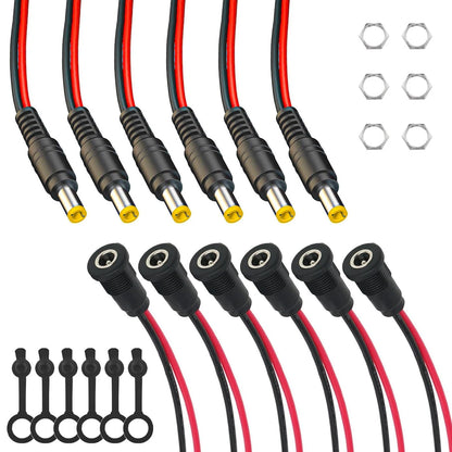 6pack DC Power Jack Socket 5.5x2.1MM Male and Female Panel Mount Connector...