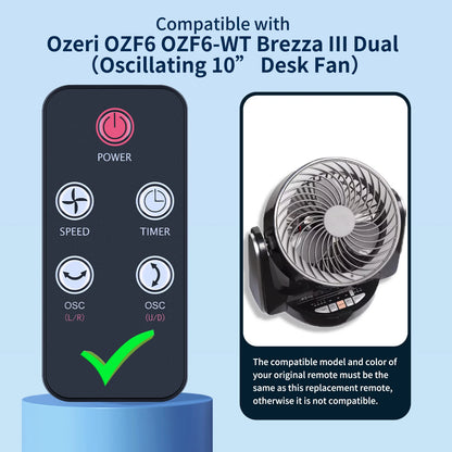 Remote Control For Ozeri OZF6 Brezza III Dual Oscillating High Velocity Desk Fan