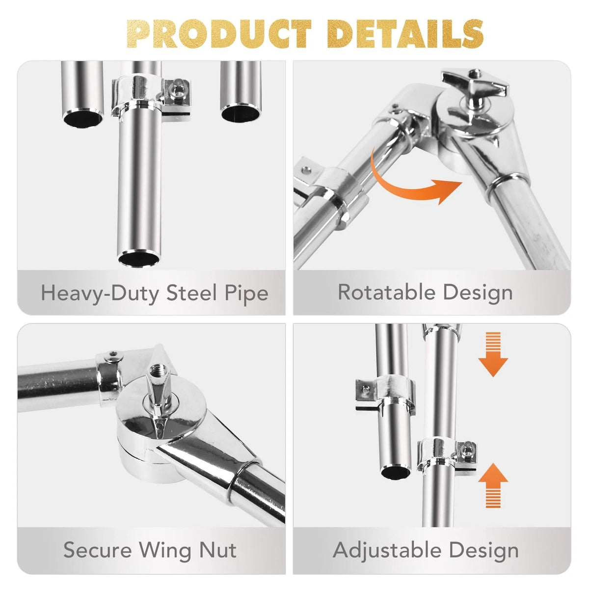 Seteol Drum Key & Tom Brackets Set, 3 Standard Square Lug Silver