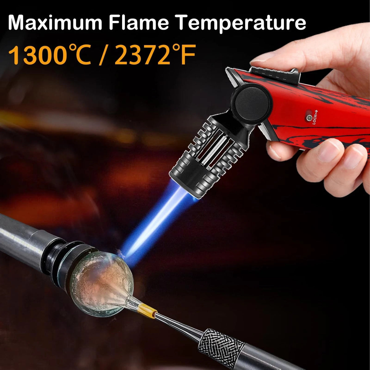 DOUBFIVSY Butane Torch Lighter, 60° Rotatable Refillable Kitchen Cooking Red