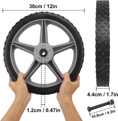 2 Pack Spoked Plastic Wheel and Tire, 12 x 12 inches, black+ gray