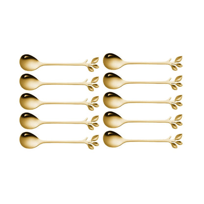 10Pcs Stainless Steel Spoon Branches Leaf Spoon For Kitchen Tableware Ornament;