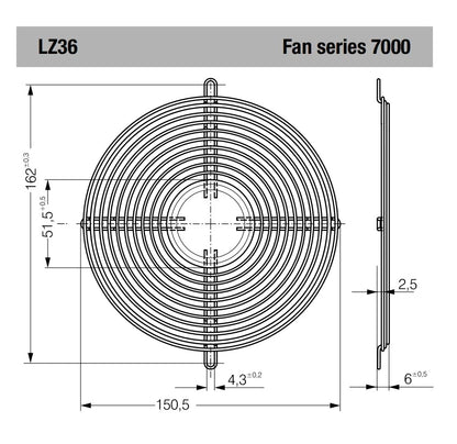 Ebmpapst LZ36 LZ-36 Fan Finger Guard Metal 172?G150MM Fan Series 7000