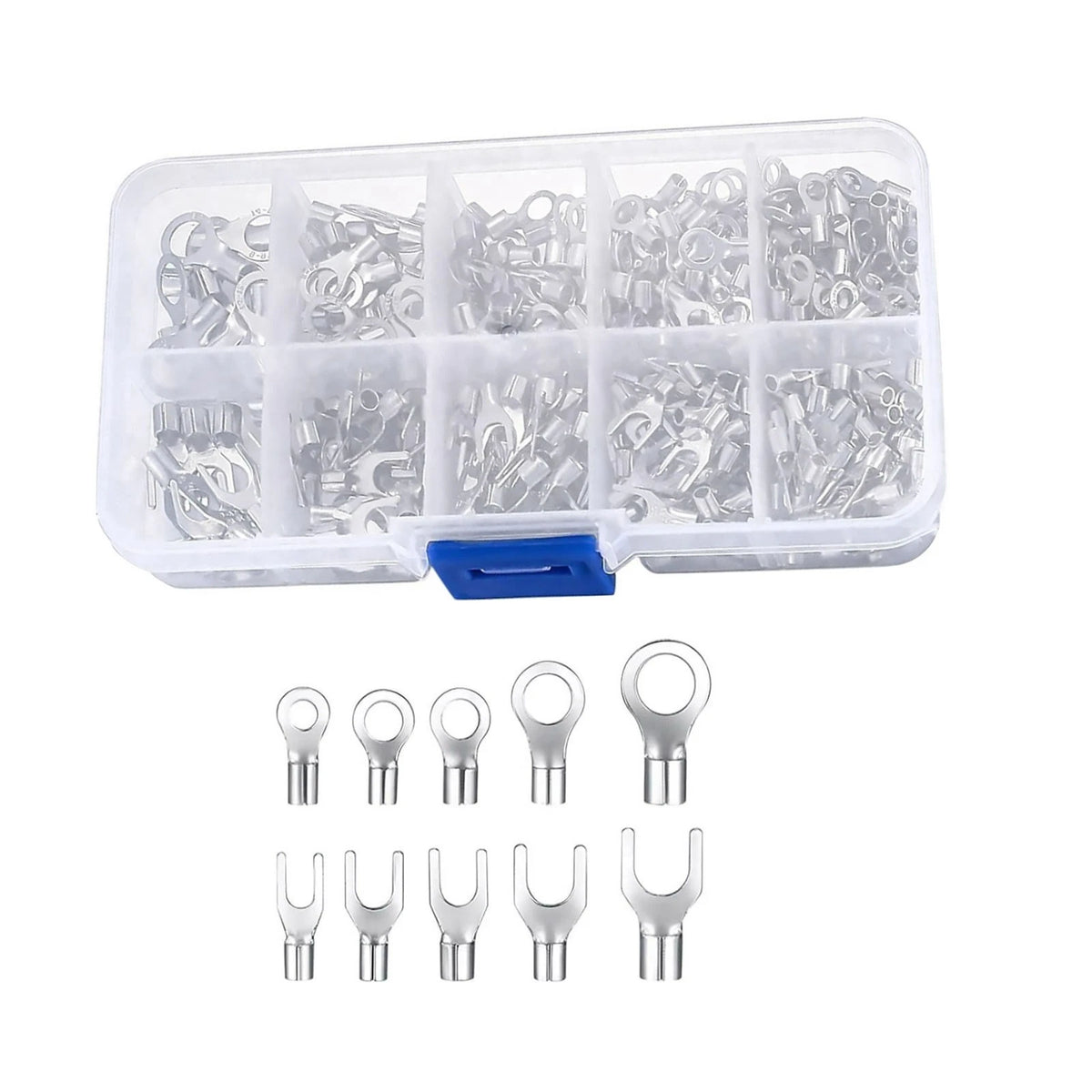 320Pcs Non Insulated Ring Fork Copper Crimp Sleeves 10 Sizes For Automotive Car